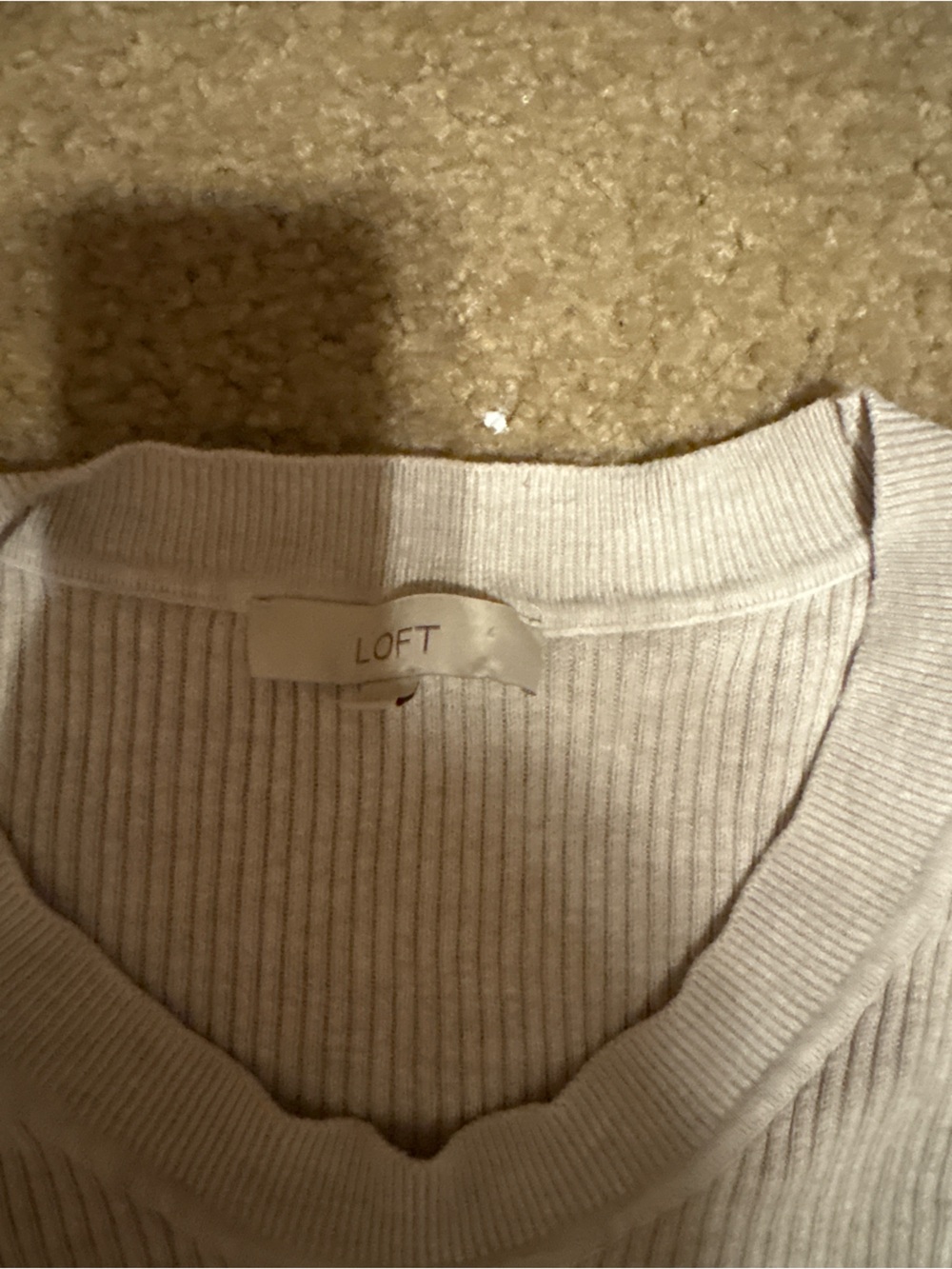 LOFT Women's Light Beige Ribbed V-Neck Sweater